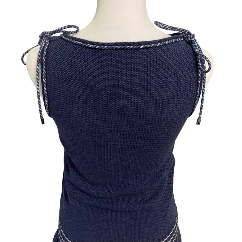 CHANEL Navy Blue Knit Yachting Dress FR 34 US 2 Cord Embellished Drop Waist CC